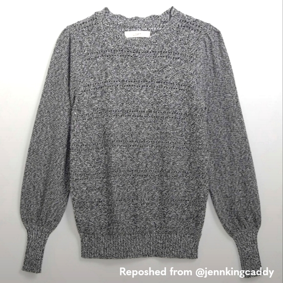 Loft Marled Stripe Pointelle Sweater 